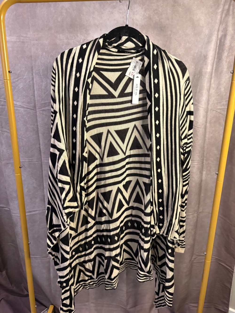 Ark & Co Boho Black & White Tribal Kimono Cardigan | Draped Open Front